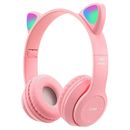 Wireless Cat Ear Headphones Bluetooth Headset LED Lights Earphone for Kids Gifts
