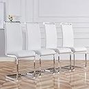 Btikita Modern Dining Chairs Set of 4, PU Leather Upholstered Chair with Chrome Metal Legs High Back Kitchen Chairs Set of 4 for Dining Room (White, Set of 4)