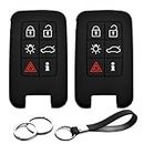 INFIPAR 2pcs Compatible with Volvo S60 S80 V40 V60 V70 XC60 XC70 Smart 6 Buttons Silicone FOB Key Case Cover Protector Keyless Entry Remote Holder