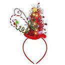 REETAN Light up Christmas Tree Headband Sparkly Elf Hair Band LED Xmas Party Headpiece Accessory for Women and Girls (Red)