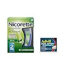 Nicorette 2 mg Mini Nicotine Lozenges to Help Stop Smoking - Mint Flavored Stop Smoking Aid, 1-Pack, 81 Count, Plus Advil Dual Action Coated Caplets with Acetaminophen, 2 Count