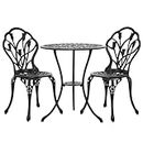 Gardeon Outdoor Garden Setting Seat 3 Piece, Cast Aluminium Bistro Set Lounge Chair Dining Coffee Table and Chairs Park Patio Porch Backyard Terrace Balcony Kids Furniture, with Floral Pattern Black