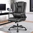 Guessky Office Chair,Executive Leather Chair Home Office Desk Chairs Ergonomic High Back with Lumbar Suppor Computer Chair Adjustable Flip-Up Armrest Swivel Rolling Chair with Rocking Function(Black
