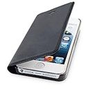 WIIUKA Echt Ledertasche - TRAVEL - für Apple iPhone 5 / 5S / SE mit Kartenfach, extra Dünn, Tasche Schwarz, Leder Hülle kompatibel mit iPhone 5/5S/SE