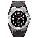 Mountaineer Mens Sport Watch Analog Black Leather Nylon Strap Red Stitching Reloj para Hombre MN1451