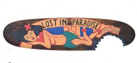 Deko Surfboard 100cm Lost In Paradise mit Südsee Insulanerin Motiv Hawaii