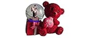 Prezzie Hub Cute Teddy Glass Snow Dome Globe Showpiece with Colourful Lights for Gifting; [Red Teddy] Gift for Special Someone
