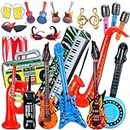 MiniInflat 19 Pcs Inflatable Rock Star Toy Set Inflatable Party Props 80s 90s Musical Themed Rock and Roll Party Decorations Blow Up Guitar Saxophone Microphones Keyboard Piano Recorder Glasses