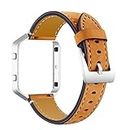 Genuine Leather Bands Compatible for Fitbit Blaze,Women Men Watch Strap Soft Wristband Strap Accessories with Metal Buckle and Frame Adjustable 5.5-8.0 inch Compatible with Fitbit Blaze - Orange
