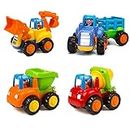 Yiosion Friction Powered Cars Push and Go Trucks Construction Vehicles Toys Set of Tractor Bulldozer Dump Truck Cement Mixer for Baby Toddlers Infants Boys Gifts