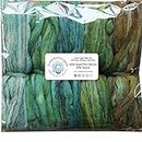 Hand Dyed Merino Tencel Spinning Fiber. Super Soft Wool Top Roving Drafted for Hand Spinning, Felting, Blending and Weaving. 5 Beautifully Colored Mini Skeins Discount Pack, Greenery
