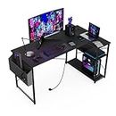 BEXEVUE Computer Desk with Power Outlets, 40 Inch L Shaped Desk with Reversible Shelves, Gaming Desk Study Work Desk for Home Office Bedroom Small Space, Black