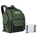 AUMTISC Fishing Backpack Large Capacity Tackle Bag with Protective Rain Cover and 4 Trays Tackle Box (Green)
