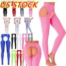 Women High Rise Gym Crotch-less Leggings Hollow Out Stretchy Yoga Trousers Pants