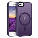 Telaso iPhone SE 2022 Case, iPhone SE 2020 Case, iPhone 8/7 Case,Magnetic Case Compatible with Magsafe Translucent Matte Back Slim Fit Full Body Shockproof Anti-Scratch Cover, Dark Purple