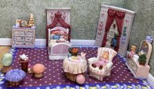 Dollhouse Furniture Kids “PINK BEDROOM”12ct Set Vtg Popular Imports Polystone