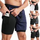 2-in-1 Men Sports Training Running Bodybuilding Workout Fitness Shorts Gym Pants