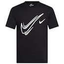 Nike Homme T Shirt Court T Shirt Mens Swoosh Logo Tee Short Sleeve Classic T Shirt Black DQ3944 010 New (Medium)