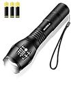 Maxesla LED Torch 2000 Lumens Gifts for Men Dad Kids, Zoomable Super Bright Flashlight, Powerful Battery Powered Water Resistant 5 Modes Camping, 3 x AAA Batteries Included