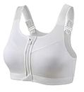 PLUMBURY Women's High Support Padded Front Zip Racerback Sports Bra with Adjustable Strap, White, Size M to 3XL
