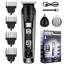 GnohGnoh Men's Hair Trimmer, Hair Trimmer, Beard Trimmer, Precision Trimmer, Waterproof Electric Shaver with T-Blade, with LCD Display, 4 Combs, USB Rechargeable Razor