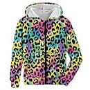 ACOCOPY Boys Girls Zip Up Sweatshirts Fashion Leopard Print Hoodies Long Sleeve Hooded Jacket for School Size 6-8