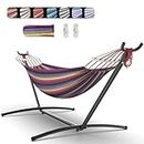 Everyfun Double Hammock with Stand Included 600lb Capacity Steel Stand,Portable Hammock with Stand for Backyard,Camping or Garden,New Rainbow