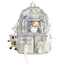 DKIIL NOIYB Kawaii Backpack With Kawaii Pin And Accessories, Large Capacity Cute Bear Accessories Backpack For School Multi Pocket Kawaii Handbag Japanese School Bag For Teen Girls 40 * 30 * 11cm,