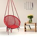 Curio Centre Make in India Round Cotton Rope Hanging Swing for Adults & Kids with Spring Kit/Swing Chair for Indoor, Outdoor, Home, Patio, Yard, Balcony, Garden (145x57x43 cm, 100 kgs Capacity, Red)