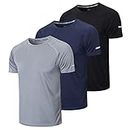 Gaiatiger 3 Pack Mens T-Shirts Dry-Fit Running Tops for Men Moisture Wicking Active Athletic Gym Tops Men Short Sleeve T-Shirt(520)-Black Grey Nave-M