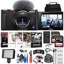 Sony ZV-1 Digital Camera (Black) (DCZV1/B) + 2 x 64GB Memory Card + Case + 3 x NP-BX1 Battery + Card Reader + LED Light + Corel Photo Software + Rode Compact Mic + Charger + More (Renewed)