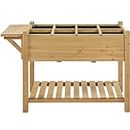 Yaheetech 49x22x32in 8 Pockets Horticulture Raised Garden Bed Elevated Wood Planter Box Stand with Foldable Side Table and Storage Shelf for Herb/Vegetables/Flowers, Light Brown