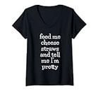 Femme Feed Me Cheese Straws T-Shirt avec Col en V