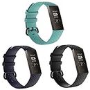 Bands intended for Fitbit Charge 4 Band or intended for Fitbit Charge 3 Band Small Large, Replacement Silicone Flexible Adjustable Sport Wristband Strap Bracelet Accessory intended for Charge 4 Fitness Tracker Women Men (Black,Navy Blue,Teal)