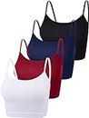 4 Pack Cropped Tank Tops for Women, Spaghetti Strap Crop Top Basic Sports Crop Cami Half Camisoles for Teen Girls, Black, White, Wine Red, Navy, Large