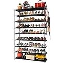Kitsure 9-Tier Tall Shoe Rack for Closet - Shoe Organizer with Hook Rack, Large-Capacity of 36-45 Pairs, Space-Saving Shoe Shelf for Entryway, Closet, Garage, Bedroom, Cloakroom，Black