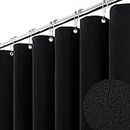 BTTN Black Fabric Shower Curtain - Linen Textured Heavy Duty Cloth Shower Curtain Set with 12 Plastic Hooks, Rust Resistant, Machine Washable, Simple Hotel Spa Luxury Bath Curtains for Bathroom, 72x72
