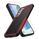 Asuwish Phone Case for Samsung Galaxy S21 5G 6.2 inch with Tempered Glass Screen Protector Cover and Rugged Cell Accessories Protective Dual Layer Slim Mobile Hybrid S 21 21S G5 SM Women Men Red+Black