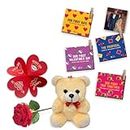 Indigifts Couple Gift Box Set of 4 Photo Clip, Greeting Card and Teddy, Rose Chocolate Gift Hamper for Love, Gift Hamper Chocolate, Hug Day Gift For Girlfriend