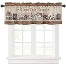 Window Valance Rod Pocket Short Curtain Panels Farm Retro Barn Berry and Star Kitchen Valances Curtains, Bless This Home Vintage Wood Texture Window Treatments Drapes for Living Room Bedroom Decor