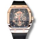 Men's 41mm Bezel Big Face Hip Hop Rose Gold Plated Silicone Band Quartz Watch