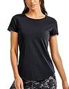CRZ YOGA Women's Pima Cotton Short Sleeve Workout Shirt Lightweight Yoga T-Shirt Athletic Tee Top Black Large