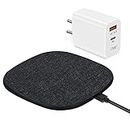 UNIGEN UNIPAD Wireless Charger Pad | 15W Type-C PD | Qi Certified | for iPhone 15/14/13/12/11/XS/X/8/SE, Galaxy S20+/Note10/Note10+/S10/S10Plus/S10E/Note9/S9, One-Plus 9 Pro (Black with Adapter)