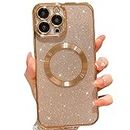 MGQILING Compatible with iPhone 12 Pro Max Magnetic Glitter Case, Luxury Plating Cute Bling Clear Phone Case, Compatible with MagSafe for Women Girls with Camera Protector Back Cover-Gold