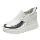 PrasKing Stylish Premium High Top Slip On Sneaker Shoes for Women (39 EU/ 6 UK-IND, White::Silver)