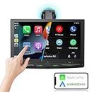2024 Zeminba Newest Wireless Portable Car Stereo for Apple Carplay&Android Auto,7 Inch Touch Screen Car Radio with Bluetooth,Mirror Link/Navigation/Voice Control/TF/AUX/Light Sensing