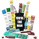 Jerky Sticks Gift for Men - Curated Assortment of High Protein Snacks - Alternative to Beef Jerky Gift Basket - Beef & Turkey Jerky Variety Pack Gift Set, Exotic Meat Gift for Men & Women
