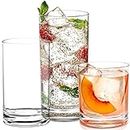 Acrylic Drinking Glasses [Set of 18] Glassware Set Includes 6-17oz Highball Glasses, 6-13oz Rocks Glasses, 6-7 oz Juice Glasses| Heavy Base Glass Cups for Water, Juice, Beer, Wine, and Cocktails…