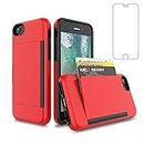 Asuwish Phone Case for iPhone 6/6s/7/8/SE 2020 with Screen Protector Cover and Credit Card Holder Stand Hybrid Cell i Phone7case Phone8case Six Seven 6a i6 i7 i8 7s 8s SE2020 SE2 2 Women Men Red