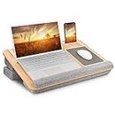 Lap Laptop Desk, Adjustable Angle Lap Desk with Cushion Fits up to 17 inch Laptop, Soft Lap Pad, Storage Function, Wrist Rest, Tablet Slot, Portable Handle, Book Lap Stand for Adult Teen Student